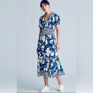Ralph Lauren satin pleated tiered floral dress